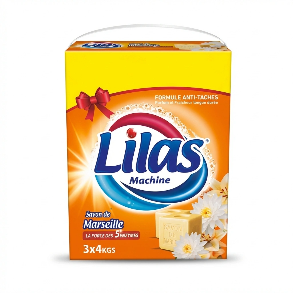 LILAS POUDRE DE LESSIVE À LA MACHINE SAVON DE MARSEILLE 3X4KGS