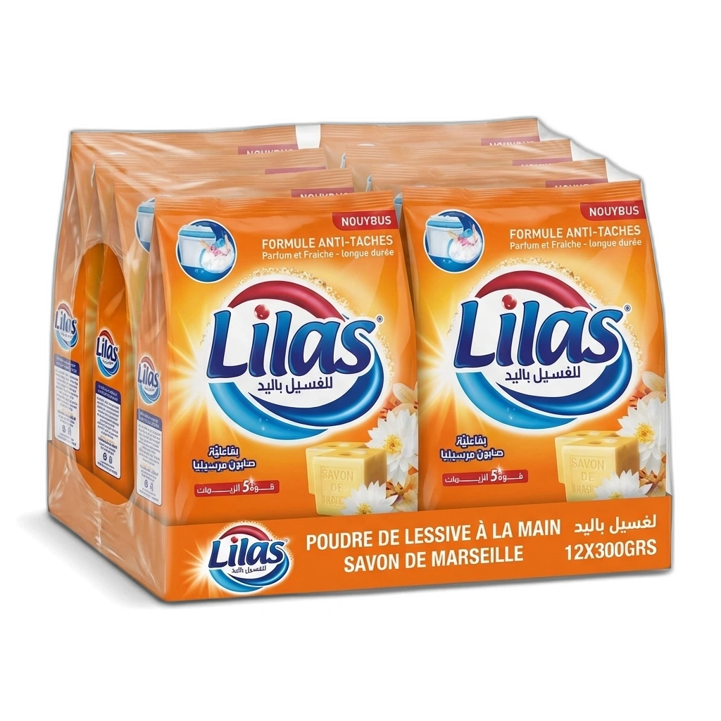 LILAS POUDRE DE LESSIVE À LA MAIN SAVON DE MARSEILLE 12X300GRS